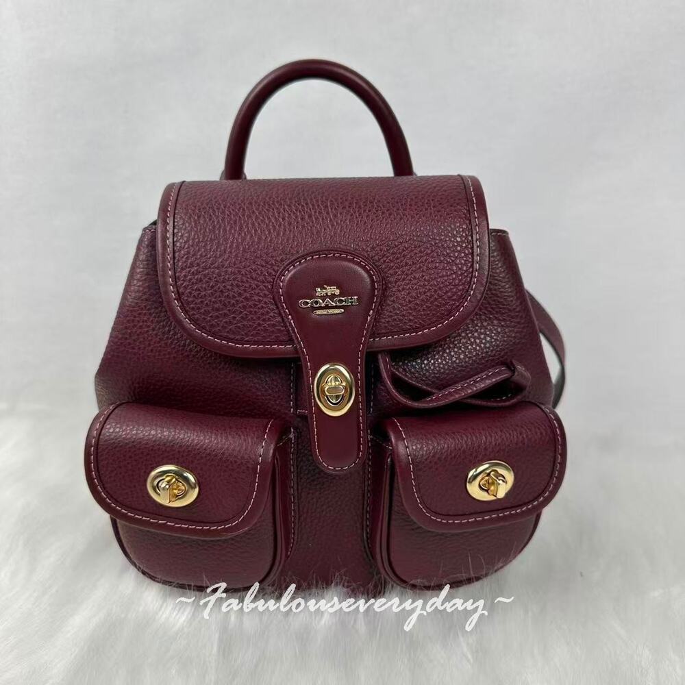 Coach Hadley Backpack In Leather Brass/Dark Wine CBH09 NWT